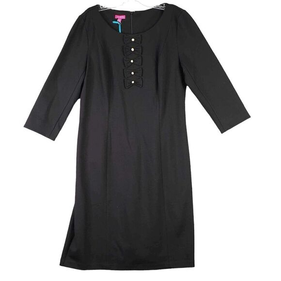 Talbots Dress Sheath Womens Size 12 Black Long Sleeve Bow Midi New - Picture 2 of 9